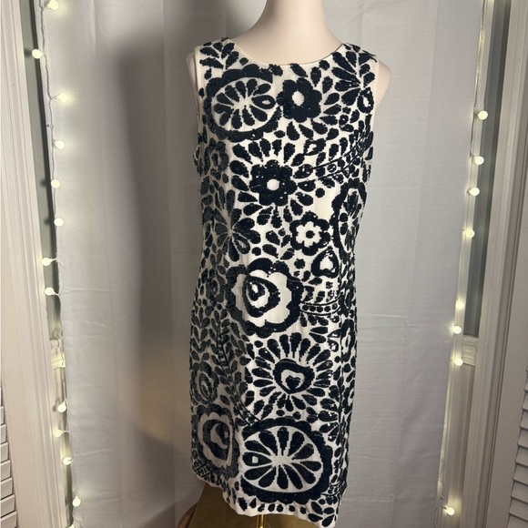 Aiden Black and White Sheath Midi Dress Scoop Neck Sleeveless - Picture 9 of 9